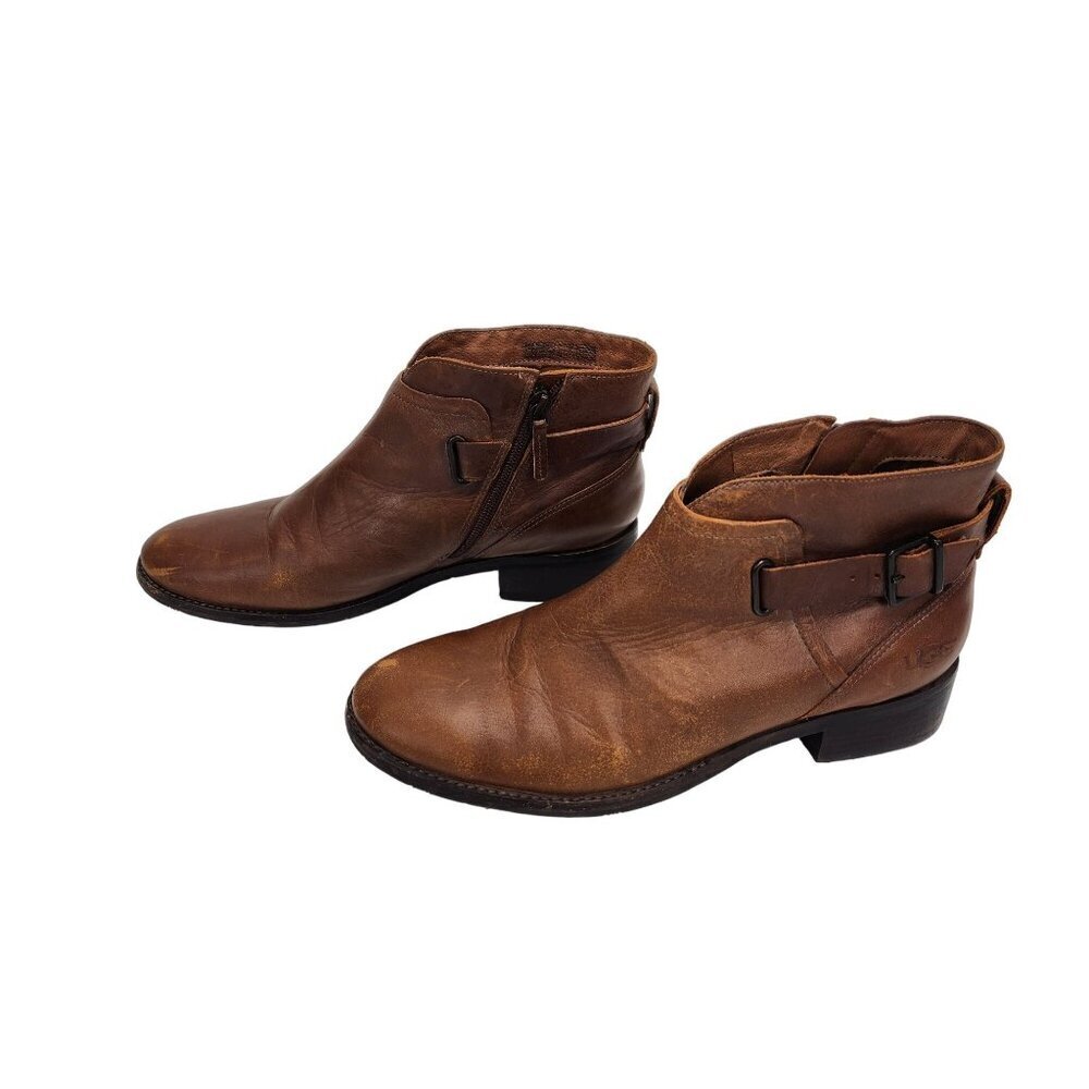 Ugg Boots Women's Size 9.5 Brown Leather Side Zip Ankle Strap